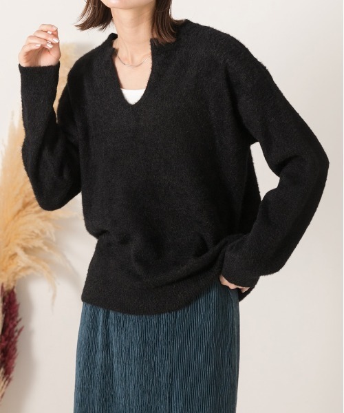 ad thie ニット セーター キーネック・ふんわり シャギーニット レディース - 画像 (2)