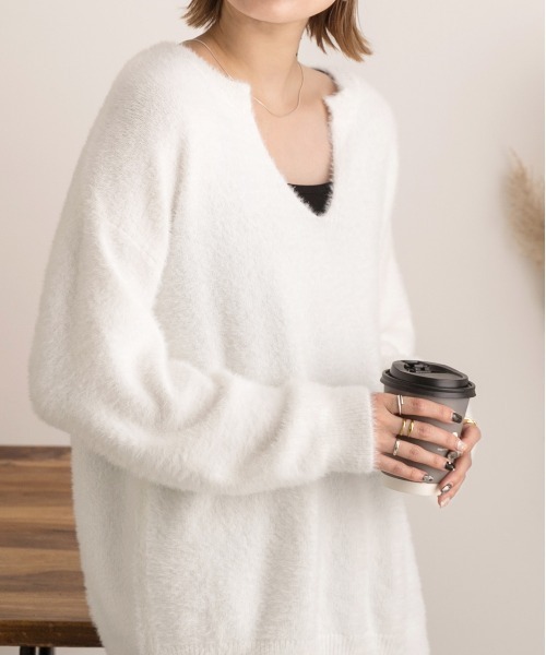 ad thie ニット セーター キーネック・ふんわり シャギーニット レディース - 画像 (7)