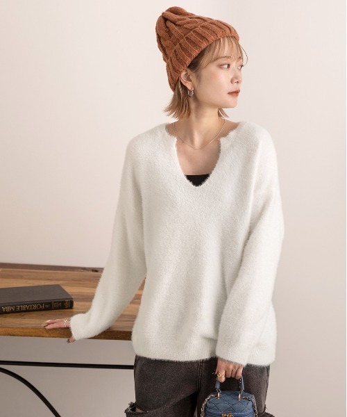 ad thie ニット セーター キーネック・ふんわり シャギーニット レディース - 画像 (9)