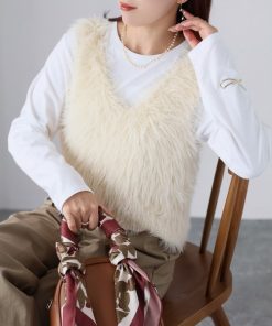 Riberry ベスト ジレ 前後2WAYシャギーニットビスチェ レディース