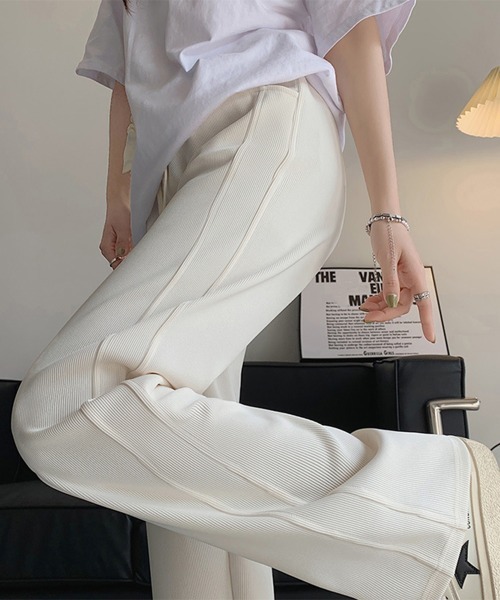 miniministore スラックス パンツ 無地ロングパンツ 厚手 脚長パンツ 秋冬 レディース - 画像 (4)