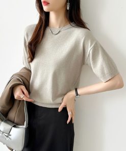 COCOMOMO ニット セーター 「豊富な13色展開！」 オフィスカジュアルにもオンオフ着回せる きれいめ 半袖ニット クルーネック 半袖 春服 夏服 秋服