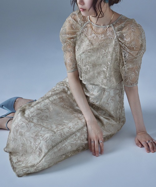 etoll. ドレス 刺繍レースレイヤードドレス - 画像 (4)