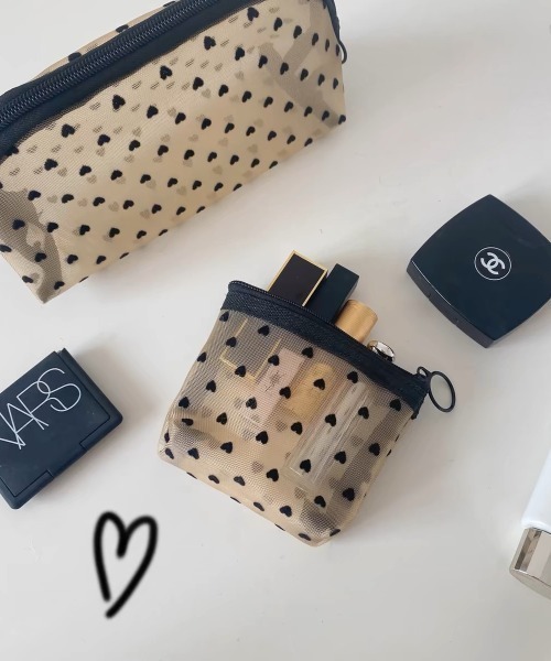 ポーチ 「半額セール延長中」お気に入り26,161人突破!メッシュハート柄ポーチBEIGE(S) レディース - 画像 (9)