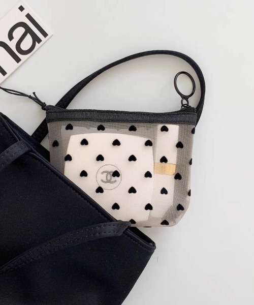 ポーチ 「半額セール延長中」お気に入り26,161人突破!メッシュハート柄ポーチBEIGE(S) レディース - 画像 (6)