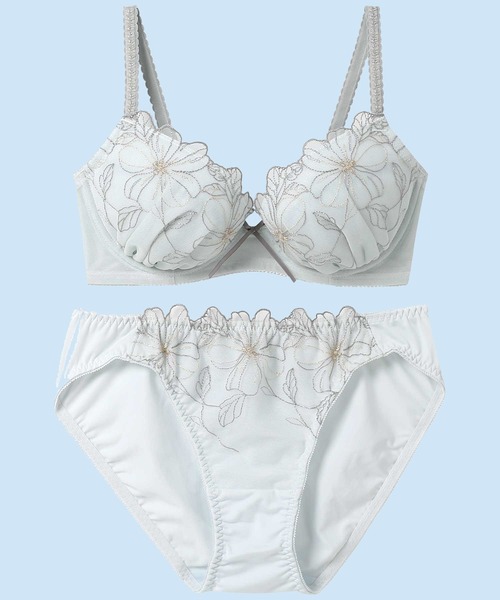 AMPHI(ワコール) ブラジャー ショーツセット 「まる胸メイク」ブラ&ショーツセット エンブロイダリーレース