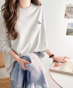 classicalelf tシャツ シンプルカジュアルを格上げ。綿100%ワンポイント胸刺繍シンプル オーバーサイズ ロンTee レディース