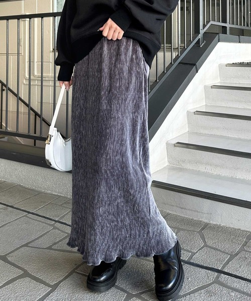 GeeRA スカート 「新色追加」すっきり見え!ベロアプリーツバックスリットロングタイトスカート - 画像 (4)