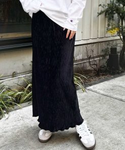 GeeRA スカート 「新色追加」すっきり見え！ベロアプリーツバックスリットロングタイトスカート