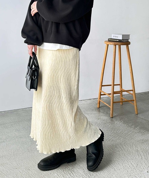 GeeRA スカート 「新色追加」すっきり見え!ベロアプリーツバックスリットロングタイトスカート - 画像 (9)