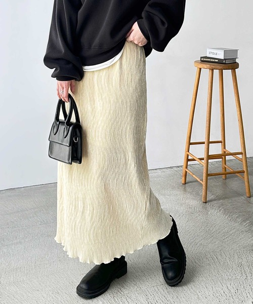 GeeRA スカート 「新色追加」すっきり見え!ベロアプリーツバックスリットロングタイトスカート - 画像 (6)
