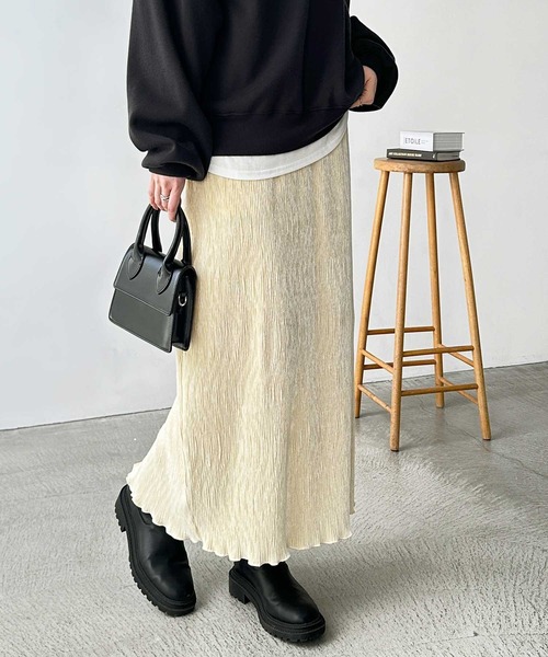 GeeRA スカート 「新色追加」すっきり見え!ベロアプリーツバックスリットロングタイトスカート - 画像 (8)