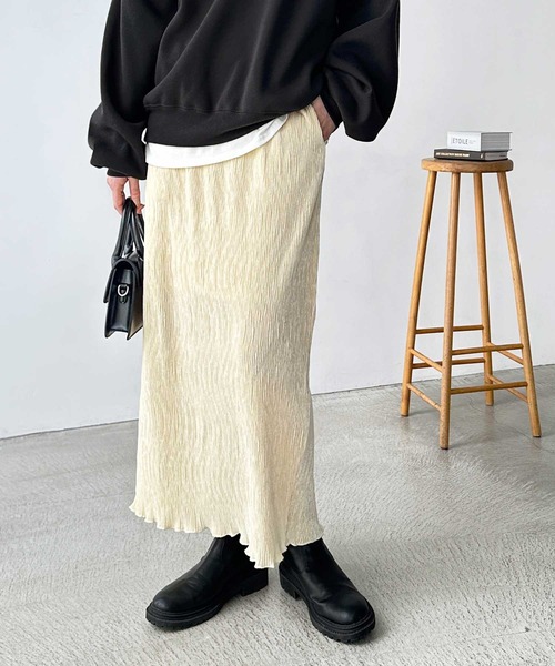 GeeRA スカート 「新色追加」すっきり見え!ベロアプリーツバックスリットロングタイトスカート - 画像 (7)