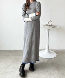 GeeRA ワンピース 全骨格細見え！配色リブニットワンピース