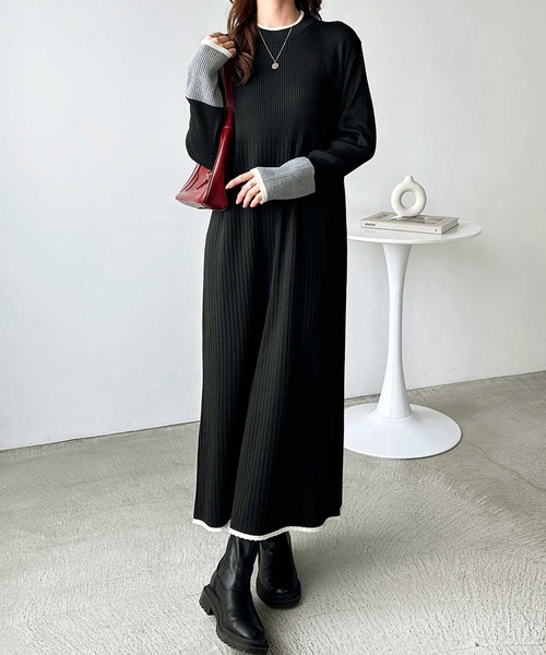 GeeRA ワンピース 全骨格細見え!配色リブニットワンピース - 画像 (3)