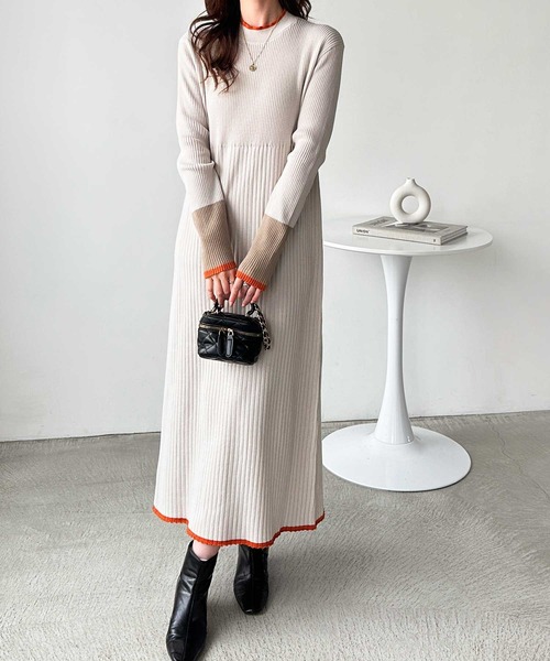 GeeRA ワンピース 全骨格細見え!配色リブニットワンピース - 画像 (6)