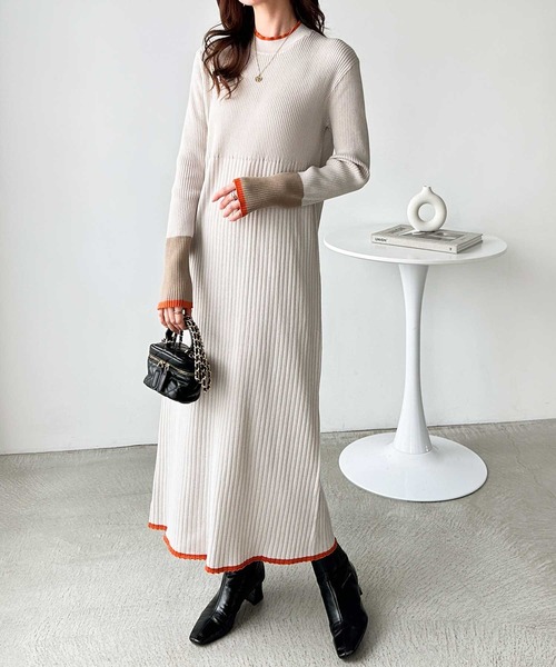 GeeRA ワンピース 全骨格細見え!配色リブニットワンピース - 画像 (7)