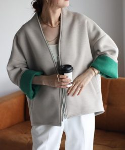 ＆HALF ブルゾン アウター バイカラーボンディングニットジャケット レディース