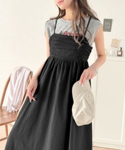 classicalelf ワンピース 360度大人可愛い♪フロントギャザーバックリボンデザインキャミワンピース(Aライン)