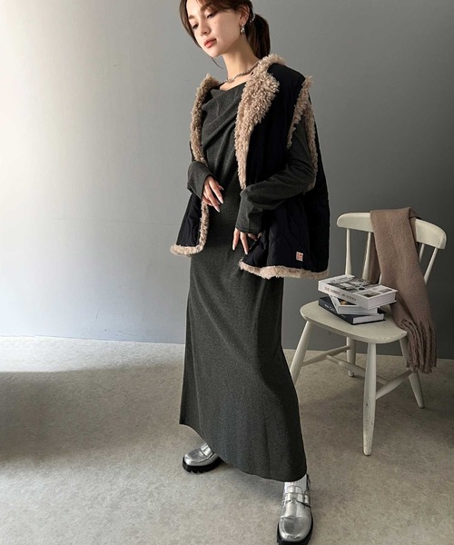 classicalelf ワンピース 大人女性のきれいめリラックススタイル。フライスカットソードレープロングワンピース - 画像 (7)