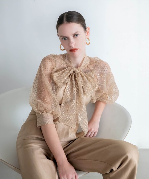 Leja パンツドレス 「LEJA」ドット柄スパンコールパフスリーブボレロオールインワンドレス 2点セット美脚効果 結婚式 パーティードレス 成人式 二次会 同 - 画像 (3)