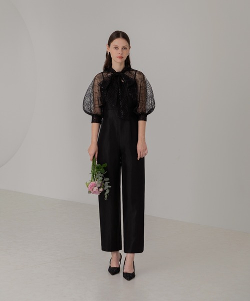 Leja パンツドレス 「LEJA」ドット柄スパンコールパフスリーブボレロオールインワンドレス 2点セット美脚効果 結婚式 パーティードレス 成人式 二次会 同 - 画像 (2)