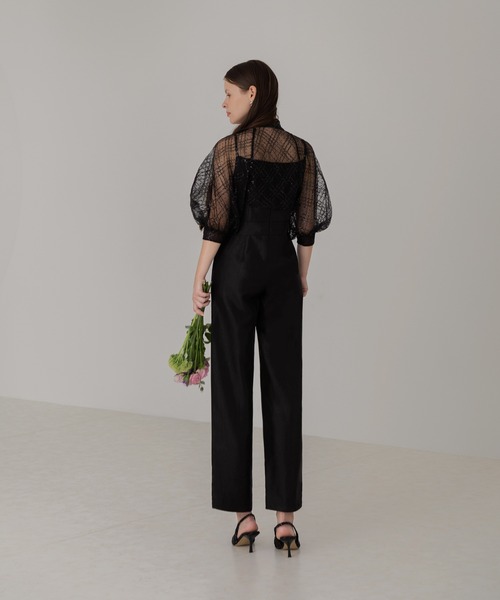 Leja パンツドレス 「LEJA」ドット柄スパンコールパフスリーブボレロオールインワンドレス 2点セット美脚効果 結婚式 パーティードレス 成人式 二次会 同 - 画像 (9)