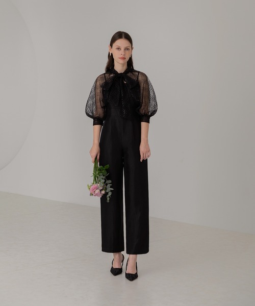 Leja パンツドレス 「LEJA」ドット柄スパンコールパフスリーブボレロオールインワンドレス 2点セット美脚効果 結婚式 パーティードレス 成人式 二次会 同 - 画像 (8)