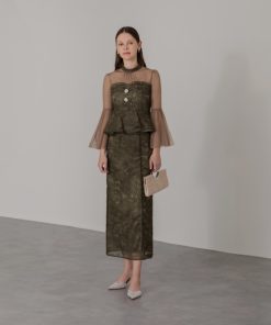 Leja ドレス 「LEJA」スパンコール刺繍ビジューボタンフレアスリーブセットアップドレスワンピース 3点セット美脚効果 結婚式 パーティードレス 成人式 二