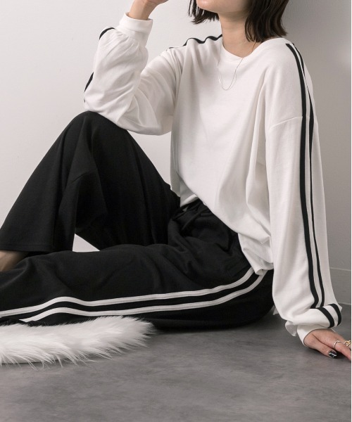 ad thie パジャマ ルームウェア サイドライン スムースルームウエア レディース - 画像 (2)