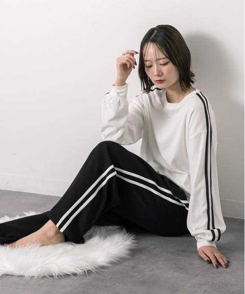 ad thie パジャマ ルームウェア サイドライン スムースルームウエア レディース - 画像 (7)