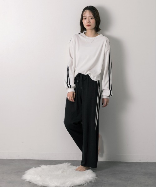 ad thie パジャマ ルームウェア サイドライン スムースルームウエア レディース - 画像 (9)