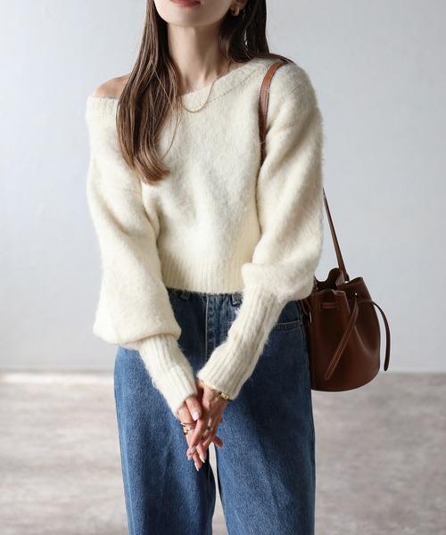 Bonjour Sagan ニット セーター ウール混ショート丈ニットプルオーバー レディース