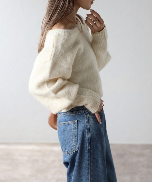 Bonjour Sagan ニット セーター ウール混ショート丈ニットプルオーバー レディース - 画像 (5)