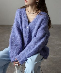 Bonjour Sagan カーディガン アルパカタッチVネックカーディガン レディース