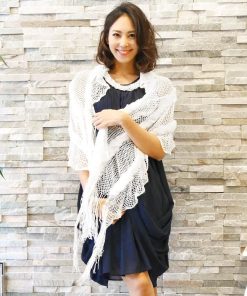 sankyo shokai フリル ストール フリンジ付き ラビットファー トリミング / レディース (No.8908)