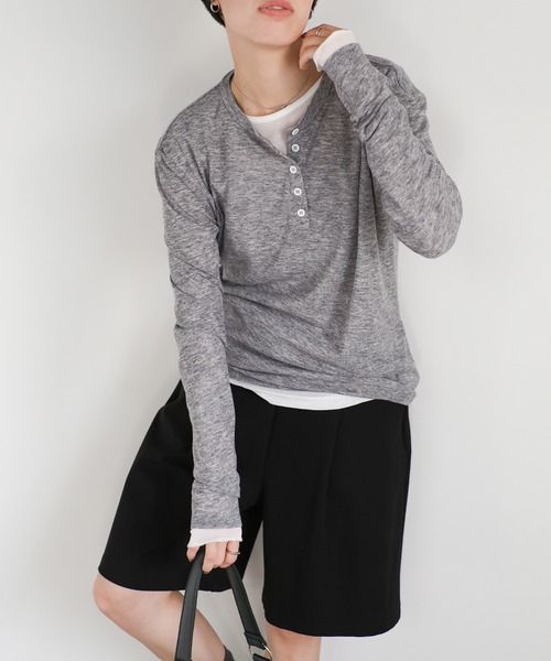 select MOCA tシャツ ヘンリーネックシアーロンT レディース