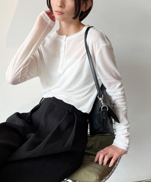 select MOCA tシャツ ヘンリーネックシアーロンT レディース - 画像 (2)