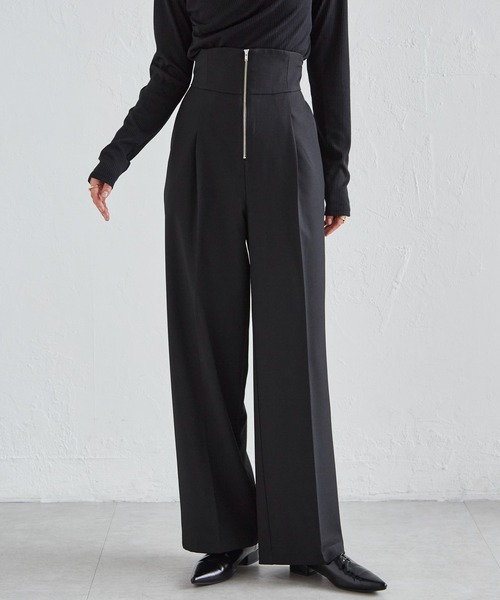 RANAN パンツ 「4サイズ展開」きれいめ素材ハイウエストジップワイドパンツ レディース - 画像 (3)