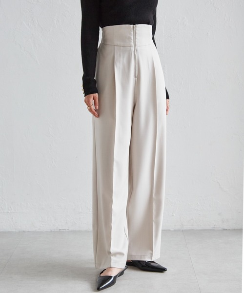 RANAN パンツ 「4サイズ展開」きれいめ素材ハイウエストジップワイドパンツ レディース - 画像 (6)