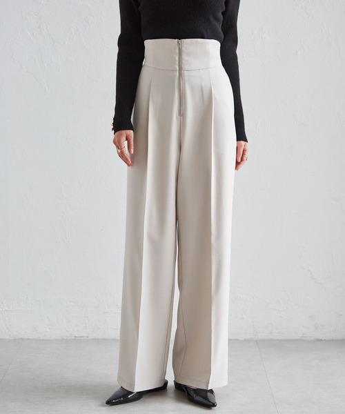 RANAN パンツ 「4サイズ展開」きれいめ素材ハイウエストジップワイドパンツ レディース - 画像 (7)