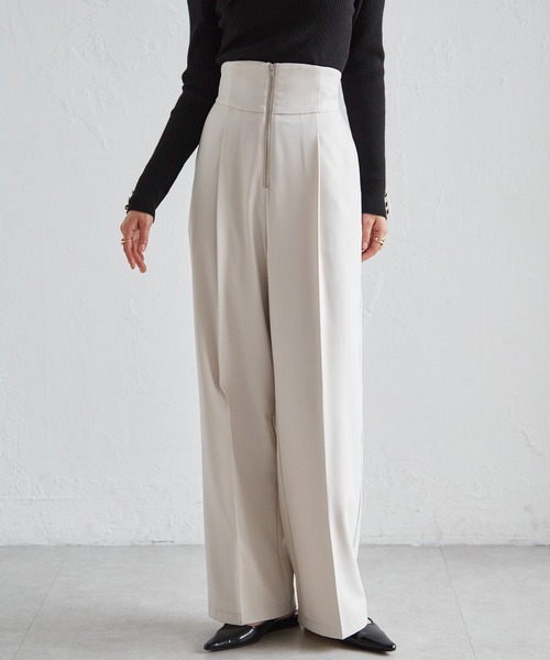 RANAN パンツ 「4サイズ展開」きれいめ素材ハイウエストジップワイドパンツ レディース - 画像 (8)