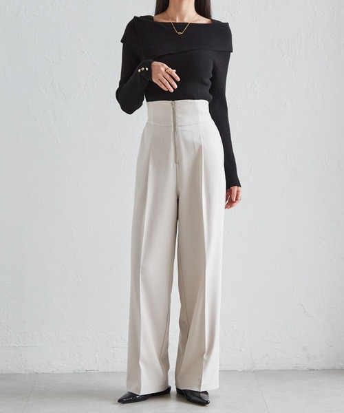 RANAN パンツ 「4サイズ展開」きれいめ素材ハイウエストジップワイドパンツ レディース - 画像 (9)