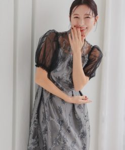 haremode ドレス チュールパフスリーブ パーティードレス オケージョンドレス