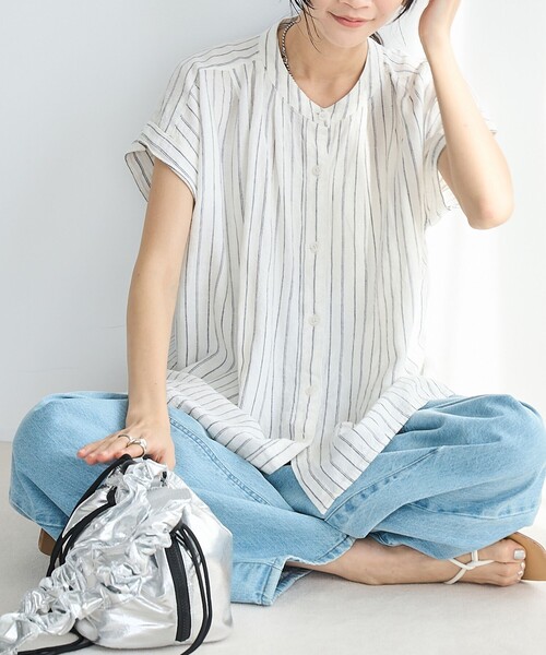 coen ブラウス シャツ リネンレーヨンタックブラウス レディース - 画像 (5)