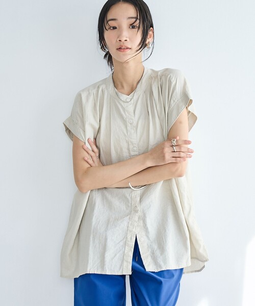 coen ブラウス シャツ リネンレーヨンタックブラウス レディース - 画像 (3)