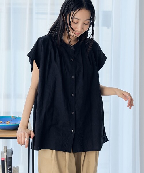 coen ブラウス シャツ リネンレーヨンタックブラウス レディース - 画像 (2)