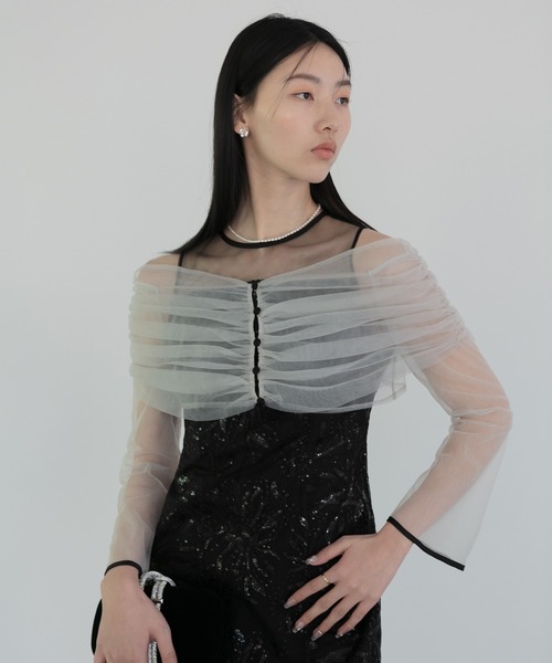 Leja ドレス 「LEJA」チュールオフショルダー花柄Iラインドレスワンピース 2点セット 美脚効果 結婚式 パーティードレス 成人式 二次会 同窓会 お呼ば - 画像 (6)