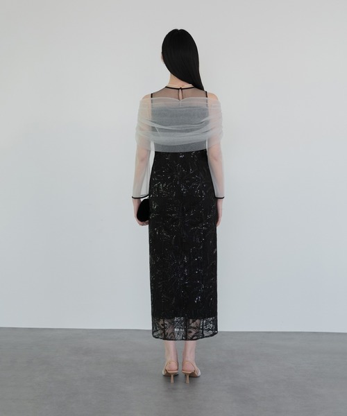 Leja ドレス 「LEJA」チュールオフショルダー花柄Iラインドレスワンピース 2点セット 美脚効果 結婚式 パーティードレス 成人式 二次会 同窓会 お呼ば - 画像 (9)