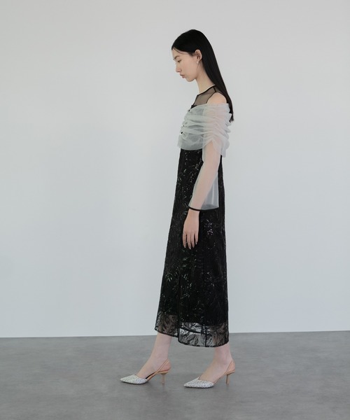 Leja ドレス 「LEJA」チュールオフショルダー花柄Iラインドレスワンピース 2点セット 美脚効果 結婚式 パーティードレス 成人式 二次会 同窓会 お呼ば - 画像 (8)